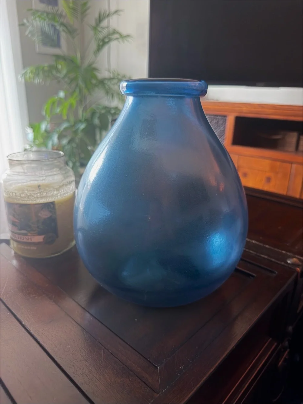 Mid-Century • Modern Blue Glass Decorative Tabletop Vase